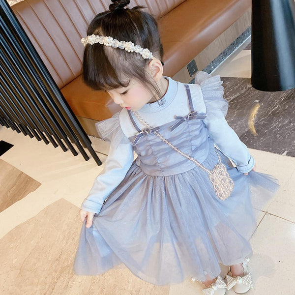 Girls Spring Autumn Solid Bow Princess Dress Baby Girl Wholesale