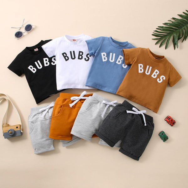 Summer Boys Letter Printed T-shirt Solid Color Shorts Suit Wholesale Kids Clothing