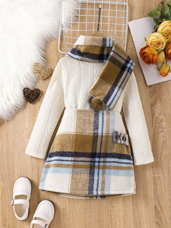 Autumn/Winter Toddler Girls Long-sleeve Bottoming Shirt + Scarf + Skirt Set Wholesale Girls Clothes