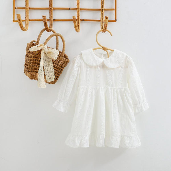 Girls Autumn White Lace Embroidered Dress Wholesale Girls Dress