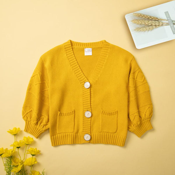 Spring and Autumn Girls' Coat Yellow Single Breasted Long Sleeve Top Wholesale Girls Clothes