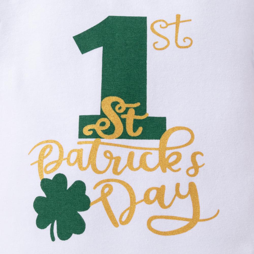Girls St. Patrick's Day Letter Four-leaf Clover Print Romper Gauze Skirt Set  Babywear Wholesale