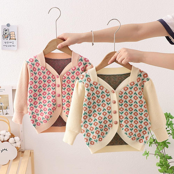 Autumn and Winter Girls' Flower Cardigan Wholesale Baby Children Clothes