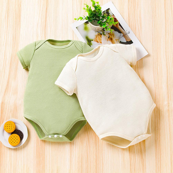 New Waffle Jumpsuit Summer Baby Wrap Baby Avocado Green Short Sleeve Romper Wholesale