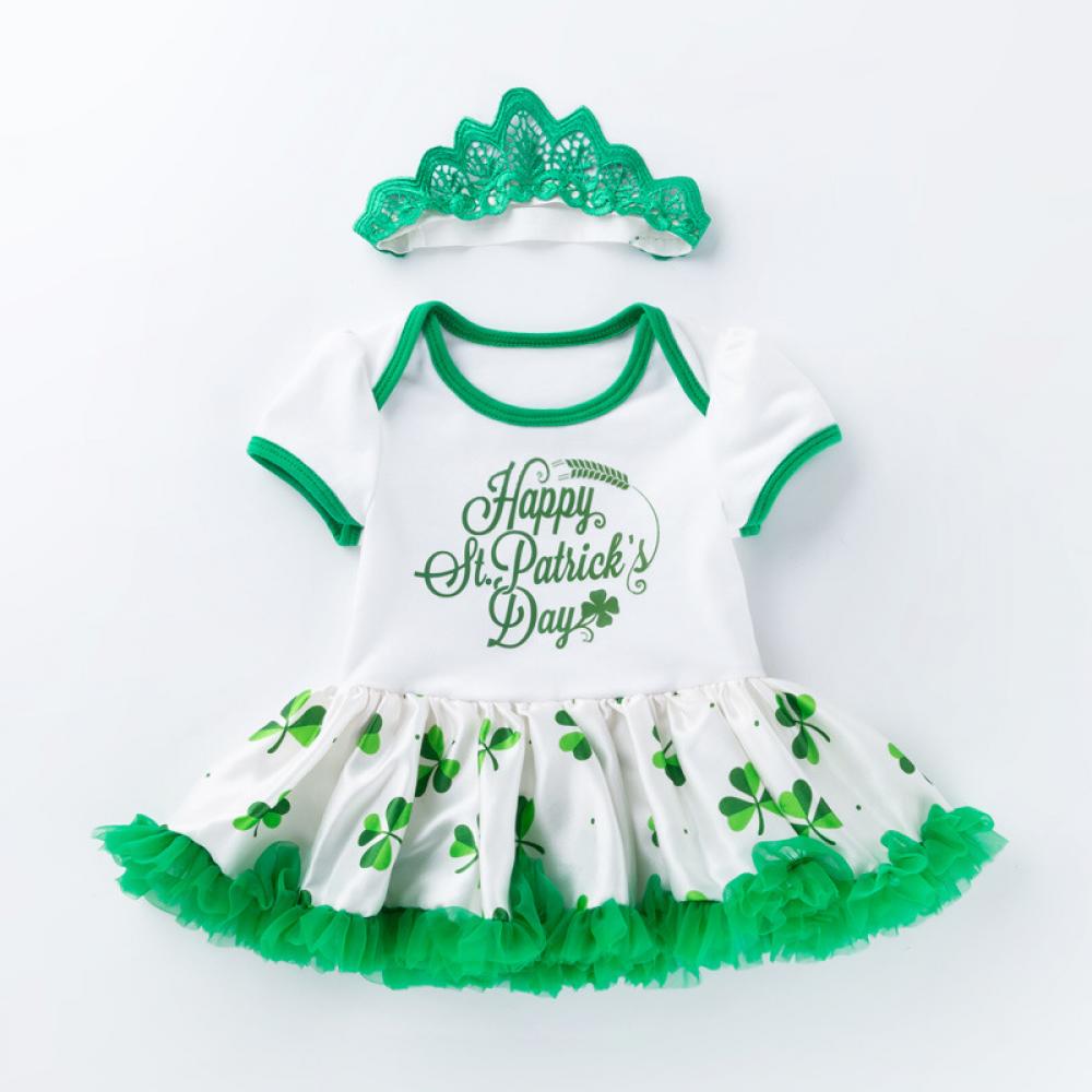 Baby Girls Summer Letter Printed Romper Skirt Dress Saint Patrick's Day Babywear Wholesale