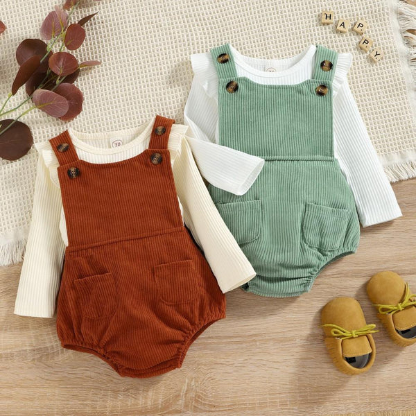 Baby Girls Autumn Winter Pullover Corduroy Strap Two Piece Set Wholesale Girls Clothes