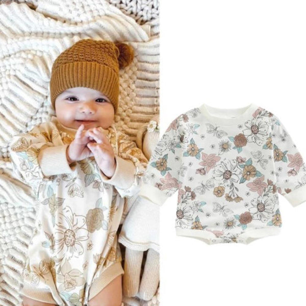 Autumn Baby Flower Print Romper Wholesale Baby Clothes