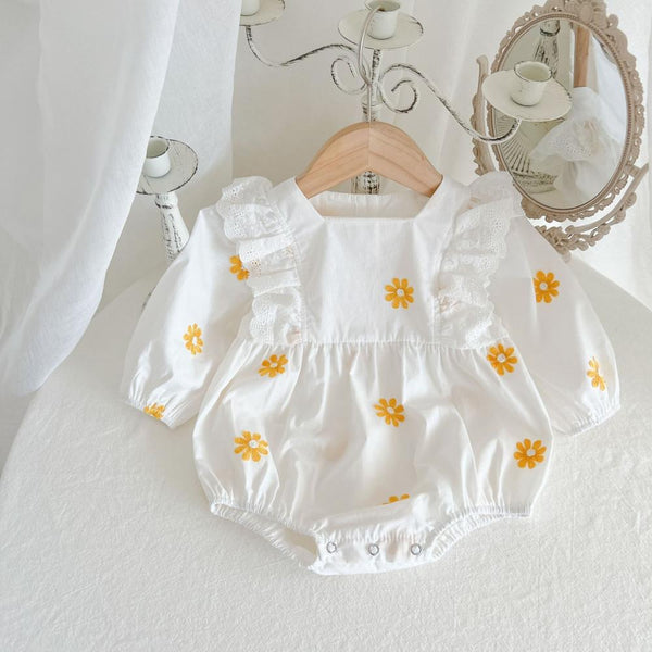 Baby Autumn Daisy Embroidered Romper Wholesale Baby Girls Clothes