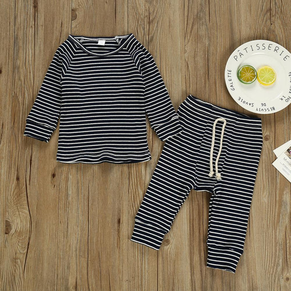 Autumn Baby Pit Strip Cotton Stripe Long Sleeve Two-piece Wholesale Baby Clothes