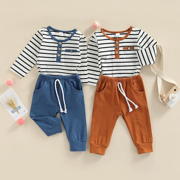 Autumn Unisex Baby Stripe Top + Pants Set Wholesale Baby Clothes