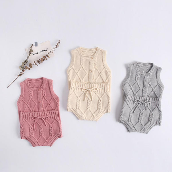 Baby Knitted Twist Vest Baby Cardigan Knitted Shorts Suit Wholesale Baby Children Clothes
