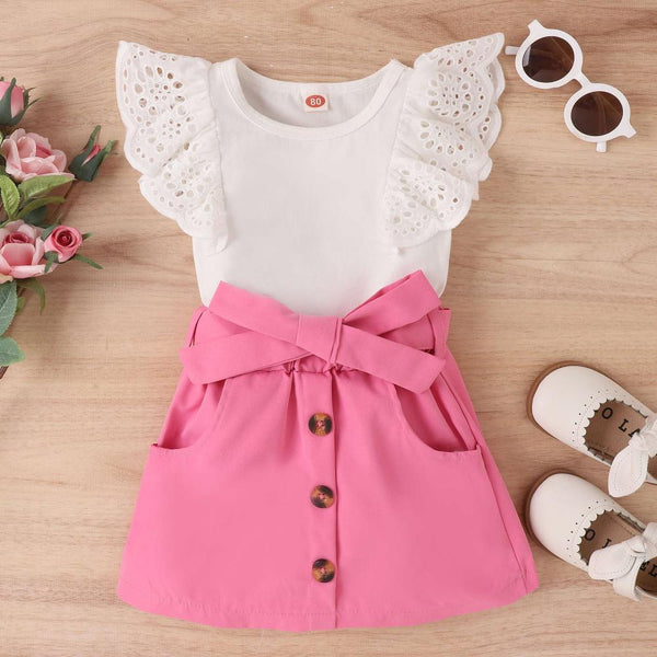 Summer Children's Turtleneck Lace Sleeveless Jacket Candy-colored Skirt Girls' Suit Wholesale