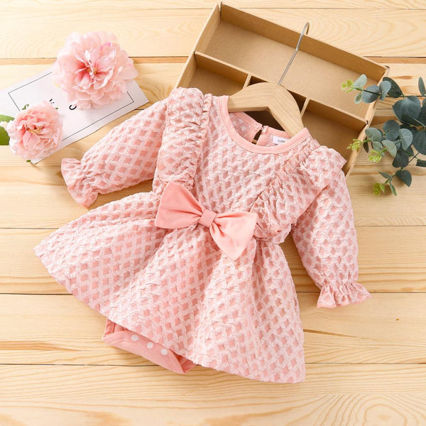 Baby Girls Autumn and Winter Pink Romper Bow Baby Clothing Wholesale Distributors
