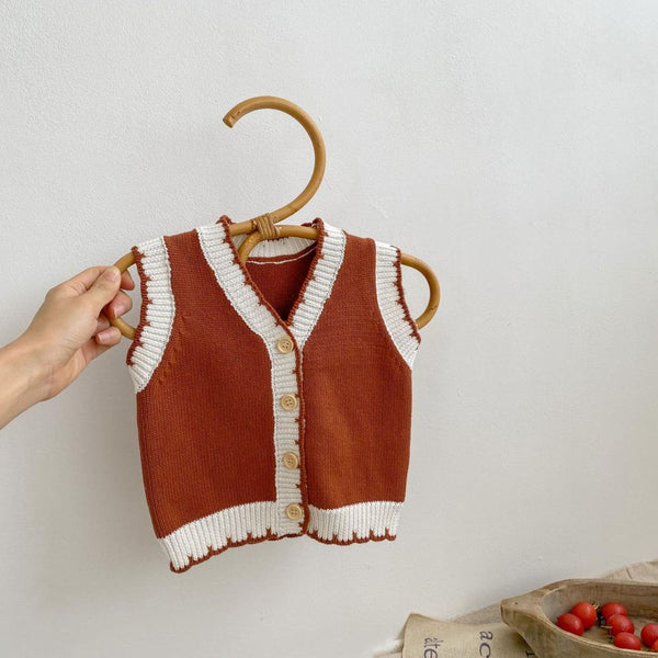 Autumn Baby Cardigan Cotton Yarn Knitted Sweater Solid Color Vest Wholesale