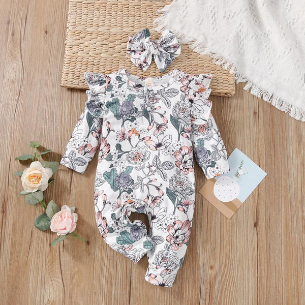 Autumn White Girl Cotton Long-sleeved Romper Flying-sleeve Jumpsuit Baby Girl Clothes In Bulk
