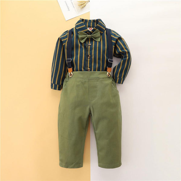 Autumn Toddler Boys Stripe Shirt + Suspender Trousers Set Wholesale Boys Clothes