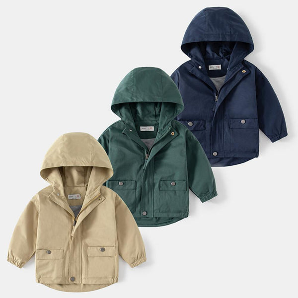Autumn Toddler Boy Solid Color Hooded Jacket Wholesale Boys Clothes