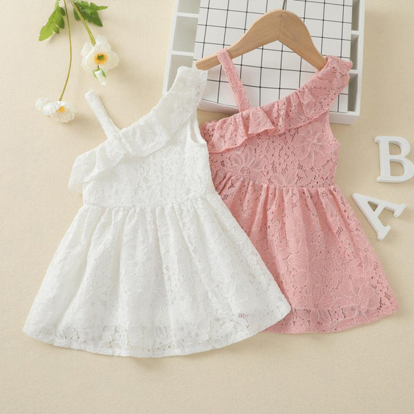 1-6T Summer Suspender Lace Dress Solid Color 100%Cotton Girl Dress Wholesale