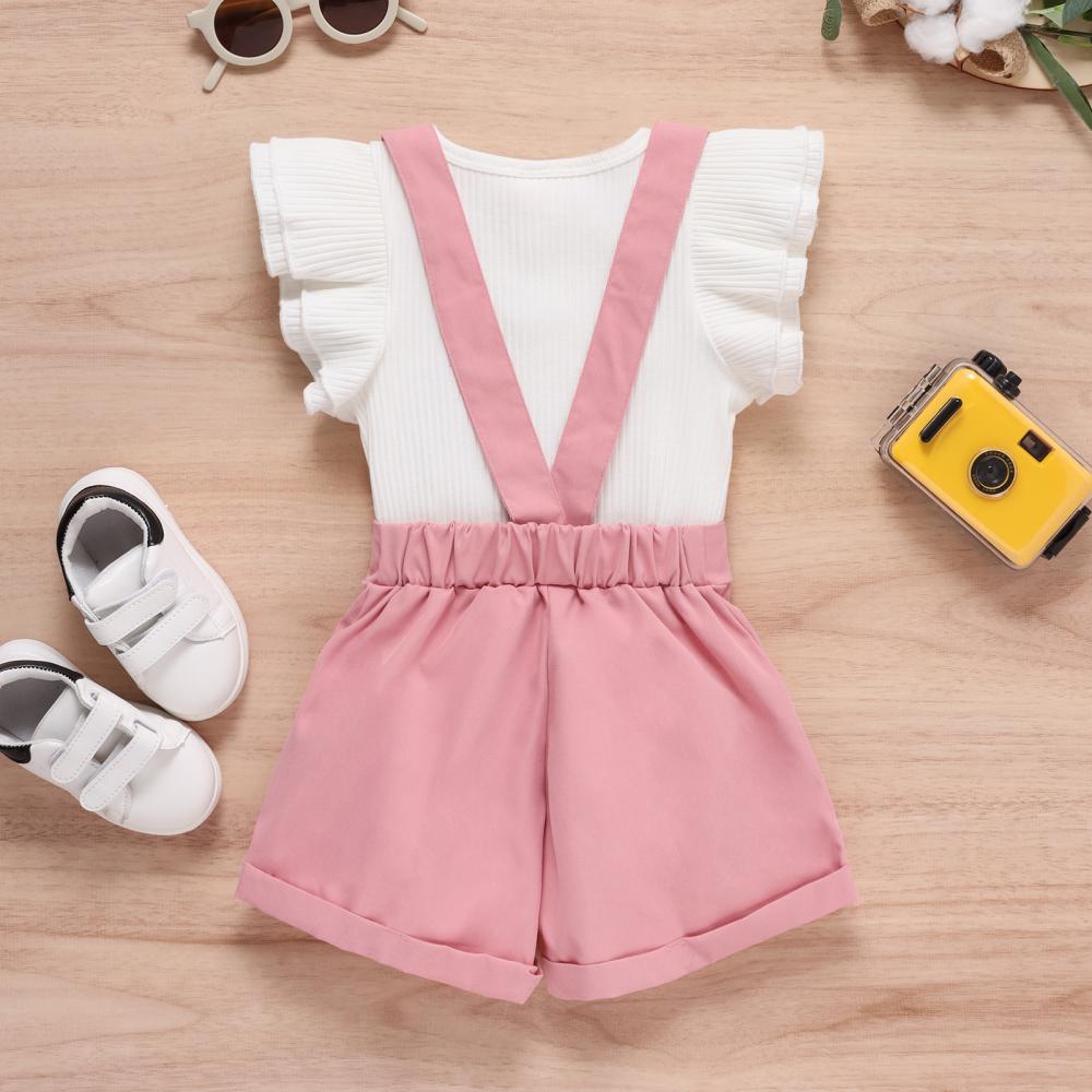 Girls Summer Solid Ruffle Top and Suspenders Pants Set Toddler Girls Wholesale