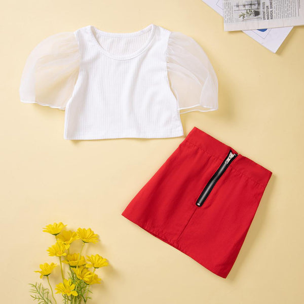 Toddler Girls Solid Top and Red Skirt Set Baby Girl Clothes Wholesale