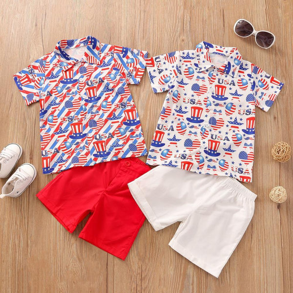 Summer Suit Boy Lapel Short Sleeve Shorts Independence Day Children's Clothing Wholesale Baby Children Clothes