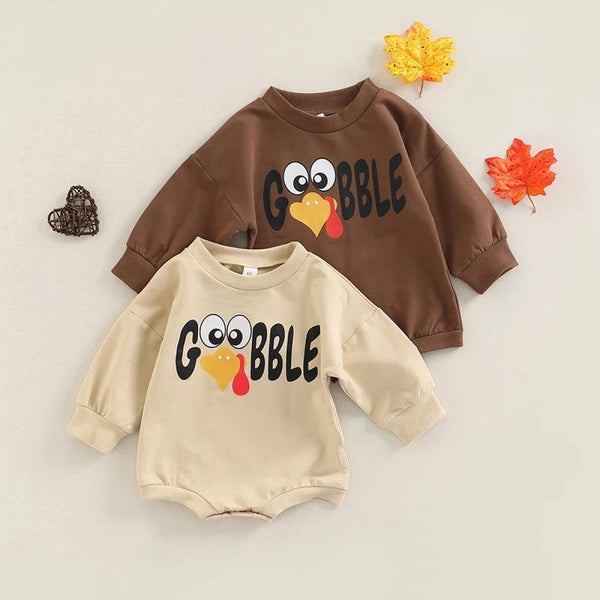 Autumn Thanksgiving Cartoon Letter Printed Baby Romper Wholesale