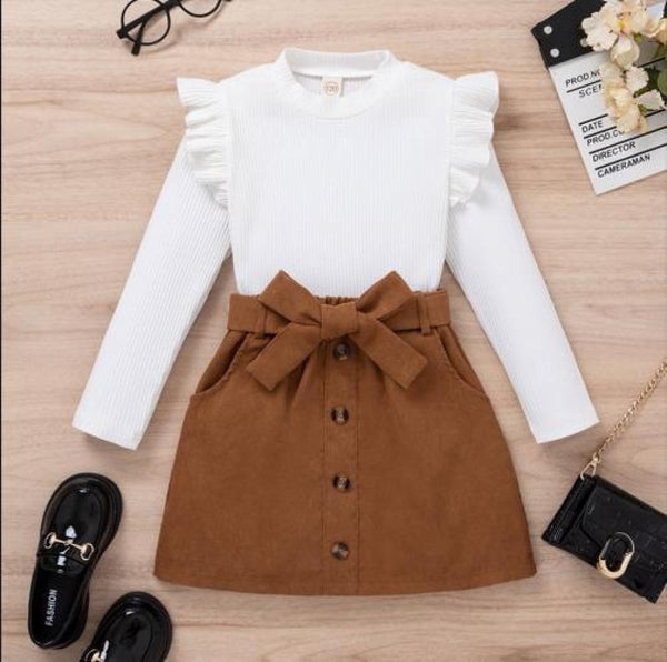 Autumn and Winter Pit Strip Long-sleeved Corduroy Skirt Two-piece Girls Suit Wholesale Girls Clothes