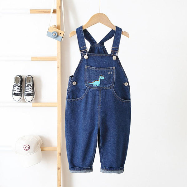Western Hot Selling Suspenders Baby Boys Denim Jumpsuit Dinosaur Embroidered Wholesale Boy Clothes