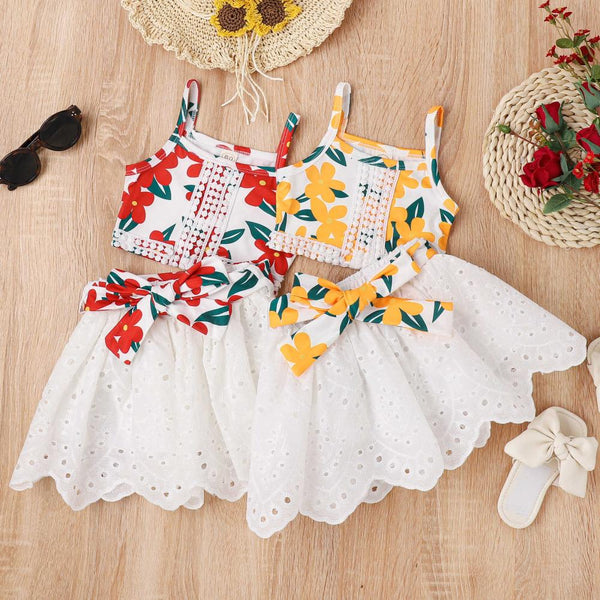Girl's Summer Bohemian Printed Lace Irregular Skirt Two-piece Suit Wholesale Girls Boutique Clothing