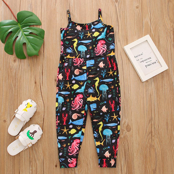 Toddler Girls Summer Jumpsuit Cute Print Suspender Kids Jumpsuit Wholesale Girls Clothing