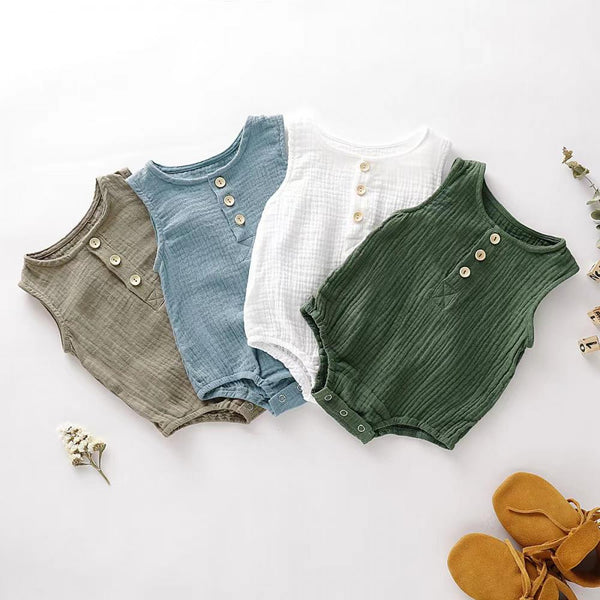 0-2 Y Baby Bubble Cotton Solid Color Sleeveless Romper Wholesale Baby Clothes Online