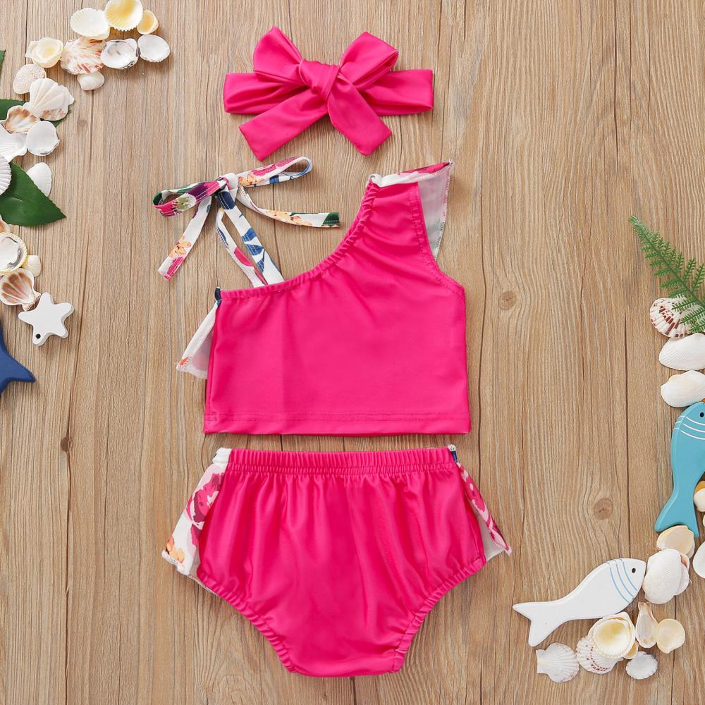 Toddler Girls Bikini Summer Lace Sleeveless Top and Shorts Head Band Plus Size Swimwear Wholesale