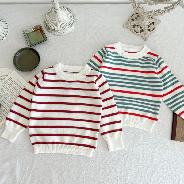 Unisex Autumn Baby Contrast Color Striped Knit Sweater T-shirt Wholesale Baby Children Clothes