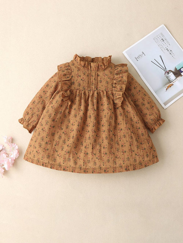 Infant Autumn Floral Ruffle Dress Wholesale Baby Girl Dress