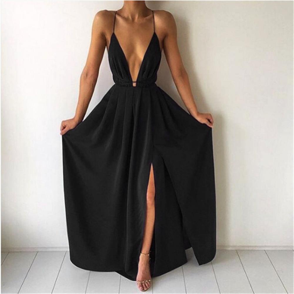 Summer European And American Fashion Sexy V-neck Low-Cut Suspenders Backless Ladies Chiffon Skirt Bohemian Dress Women's Clothing Wholesale
