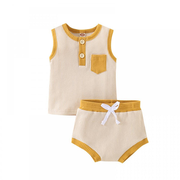 Neutral Unisex Baby Set Summer Sleeveless Pocket Tank Top and Shorts Casual buy baby clothes in bulk for resale