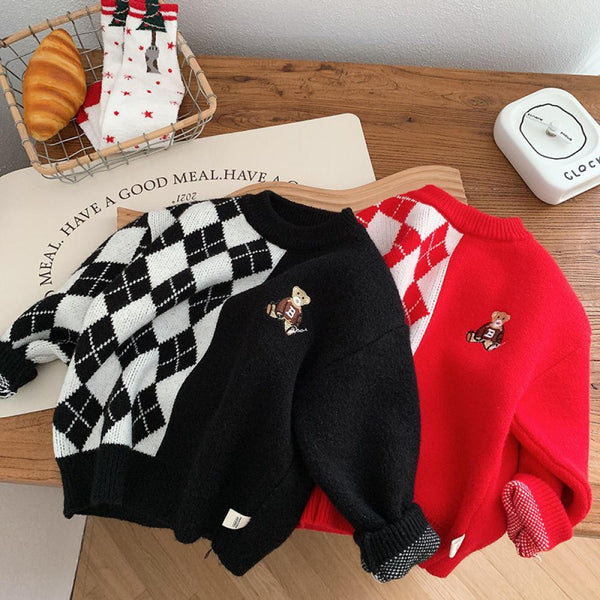 Children's Plaid Sweater Winter Baby Knitted Shirt Wholesale Baby Children Clothes