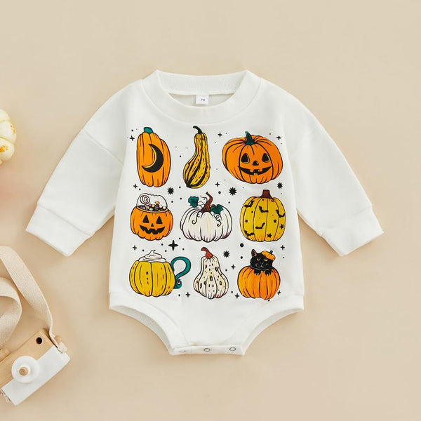 Autumn Halloween Baby Boys And Girls Pumpkin Print Romper Wholesale Baby Clothes