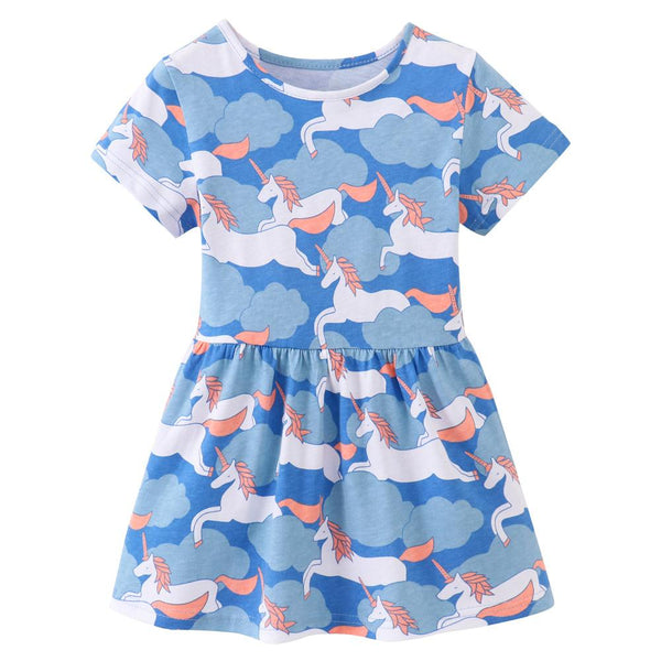 Girls Summer Unicorn Printed Princess Dress Baby Girl Boutique Clothing Wholesale