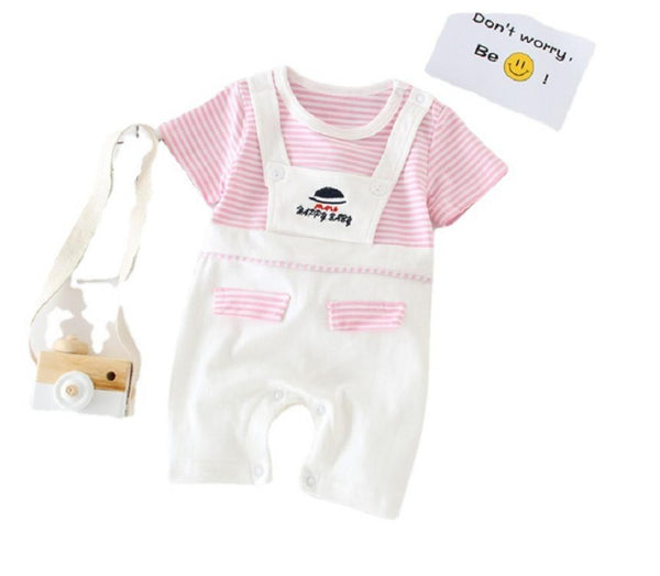 Newborn Baby Girls Summer Stripe Fake Two Pieces Romper Wholesale Baby Clothes Usa