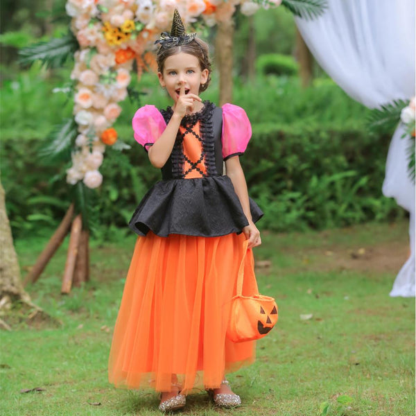 Halloween Girls Mesh Skirt Girls Costumes with Pumpkin Bags Wholesale