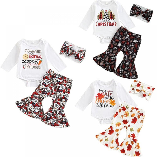 Autumn Girls Romper Flared Trousers Christmas Suit Wholesale Baby Girls Clothes