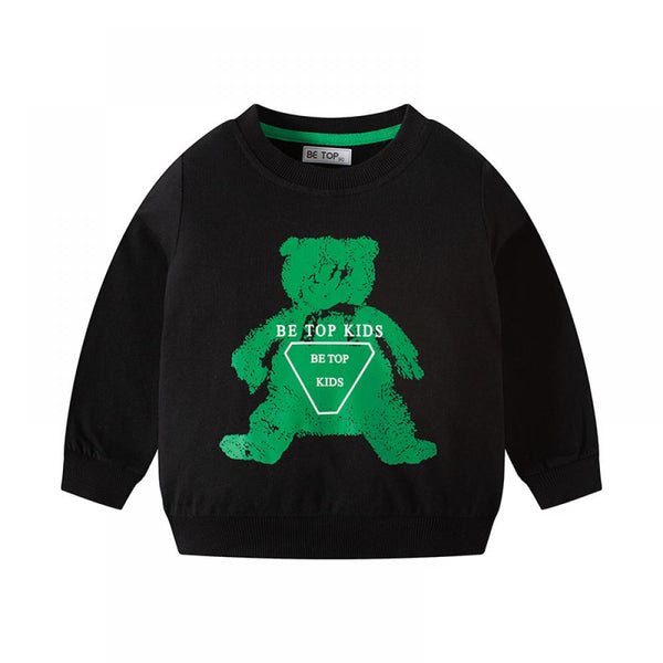 Autumn Cartoon Bear Print Baby Pullover Sweater Cotton Boys Clothes Wholesale