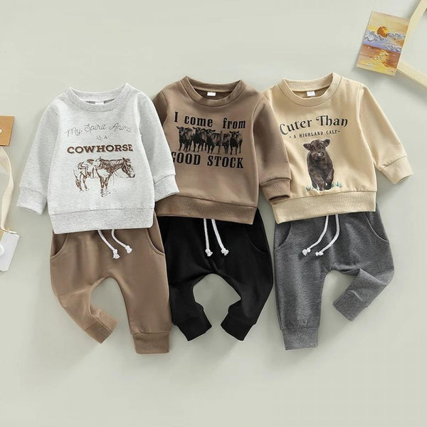 0-3T Autumn Baby Boy Letter Print Long-sleeve Top + Pants Set Wholesale Boys Clothes