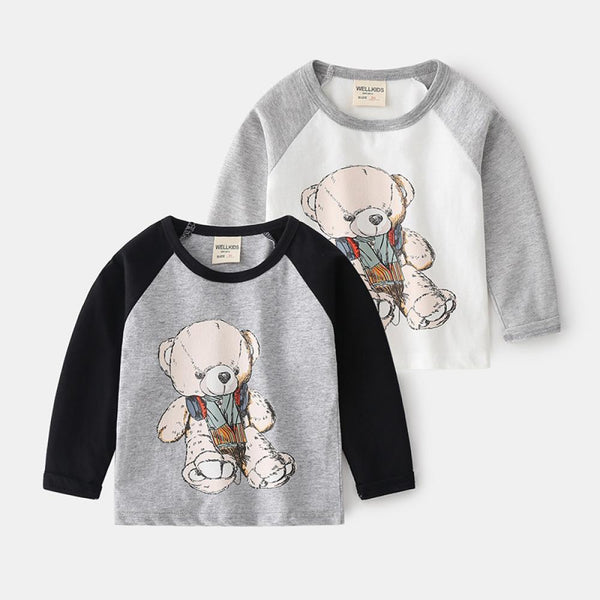 Toddler Boy Long Sleeve T-Shirt Loose Cartoon Bear Cotton Bottoming Shirt Wholesale Kids Clothes