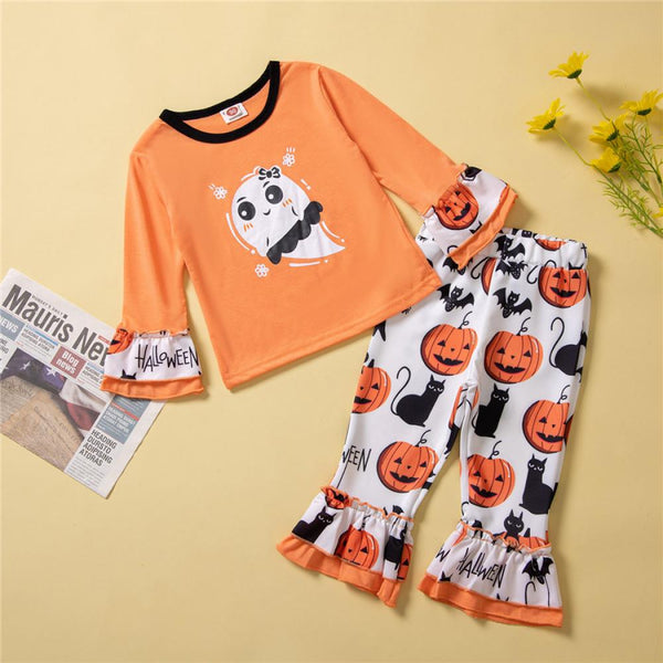 Halloween Girls Clothes Long-sleeved T-shirt + Flared Trousers Set Wholesale Girls Clothes