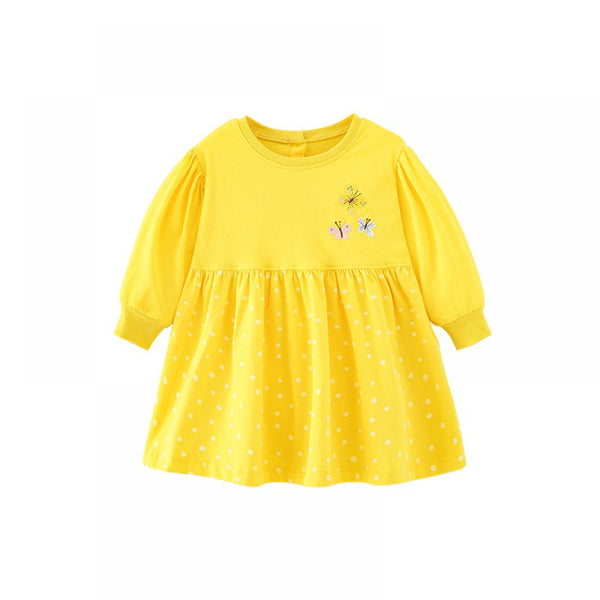 Toddler Girls Western Style Round Neck Yellow Dress Wholesale