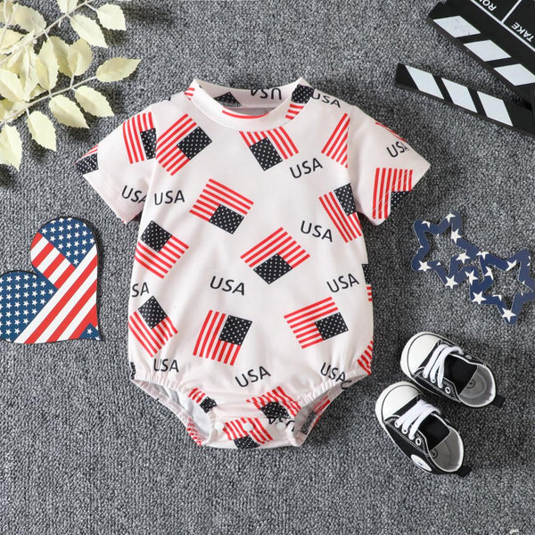 American Independence Day Summer Baby Clothes Short-sleeved Printed Jumpsuits Wholesale