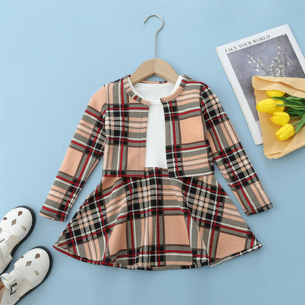 Autumn Girls' Plaid Print Coat Dress Suit Wholesale Girls Clothes