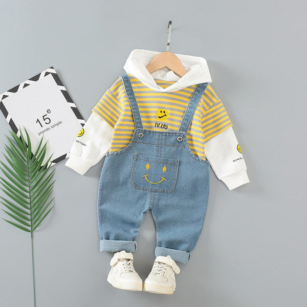 Unisex Toddler Boys Girls Stripe Hoodie Top and Suspenders Pants Set Baby Boy Wholesale Boutique